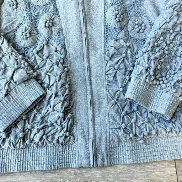 Vintage Lim's Pure Silk Embellished Denim Bomber Jacket - Picture 10 of 16